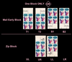 US 1439 CARE 8c mail early zip block MNH 1971