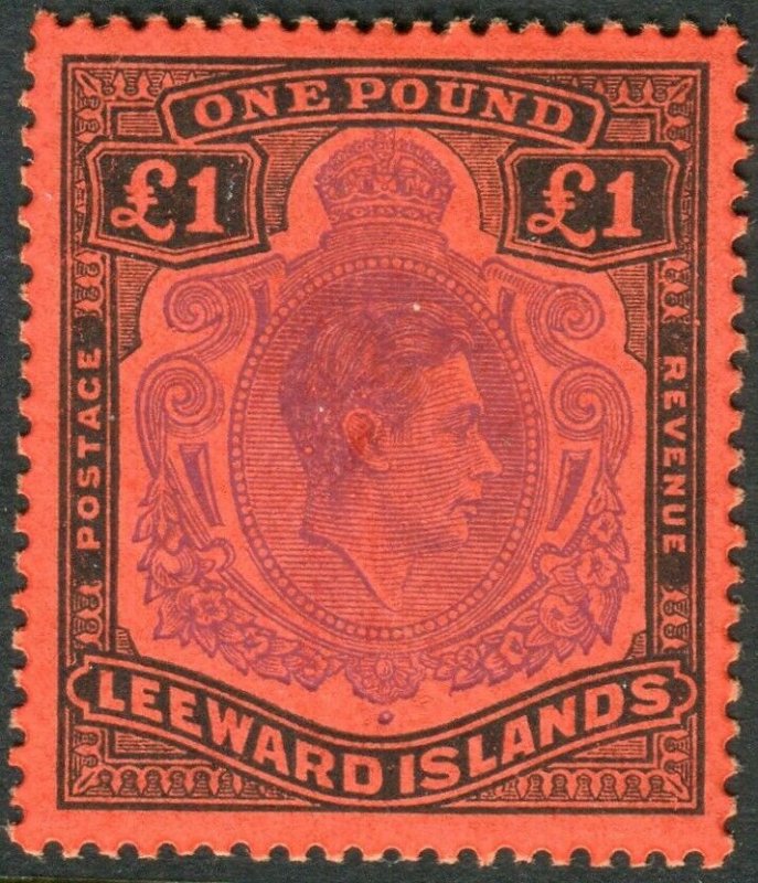 LEEWARD ISLANDS-1952 £1 Violet & Black/Scarlet Perf 13.  LMM Sg 114c