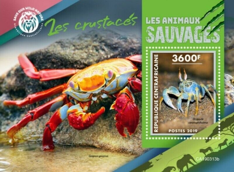 Central Africa - 2019 Wild Animals Crabs - Stamp Souvenir Sheet - CA190313b