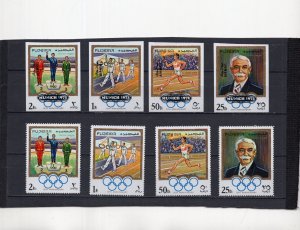 FUJEIRA 1970 OLYMPIC GAMES 2 SETS OF 4 STAMPS PERF. & IMPERF. MNH
