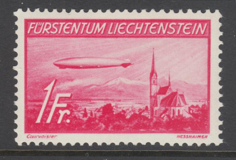 Liechtenstein Sc C15 MNH. 1936 1fr rose carmione Airship Hindenburg, fresh, VF.