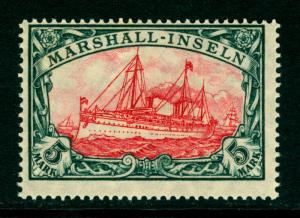 German Colonies -MARSHALL ISLANDS 1916 Kaiser's YACHT 5mk 27x17 holes Sc#27a MNH