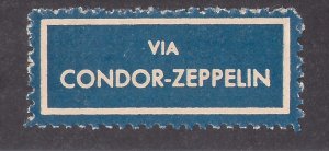 ZEPPELIN LABEL: VIA CONDOR-ZEPPELIN in Blue & White Mint NH SCARCE & VF! Condor