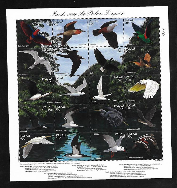 PALAU, 402 (a-t), MNH , BIRDS OVER PALAU LAGOON