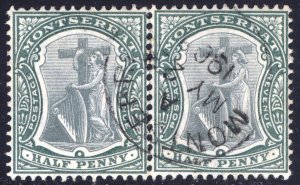 Montserrat 1903 1/2d Grn & Grey Grn Badge Wmk Crn CA Scott 12 SG 14 VFU Cat $38