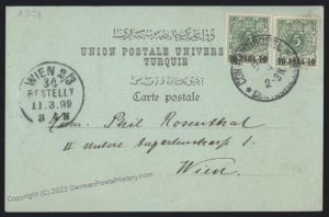 German 1899 Turkey Mi6 MeF Pair Cover Constantinople to Vienna Austria 112843