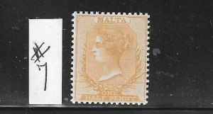 MALTA SCOTT #7 1882 1/2p (REDDISH ORANGE)- WMK 2 PERF 14- MINT NEVER HINGED