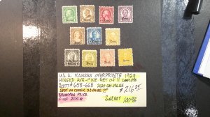 U.S.A. 1929 Kansas Overprints Scott# 658-668 complete hinged set F-VF