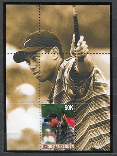 Golf Union of Myanmar Tiger Woods Souvenir Sheet MNH 50k  