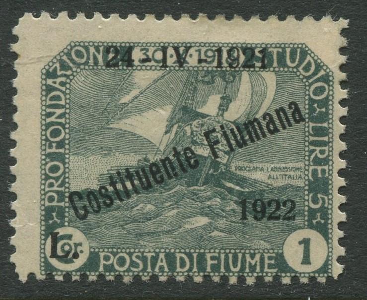 Fiume - Scott 168 - Overprint -1922 - MH - Single 1l on a 1cor Stamp