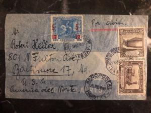 1945 Port fonciere Paraguay Airmail Cover To Baltimore MD USA Overprints