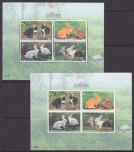 Thailand Sc 1887a MNH. 1999 perf & imperf Rabbits Souvenir Sheets 