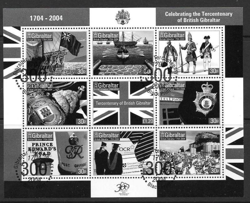 GIBRALTAR SGMS1077 2004 300th ANNIV OF BRITISH GIBRALTAR BLACK PRINT MNH 