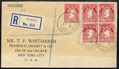 Ireland 1926 reg cover to USA bearing single plus block o...