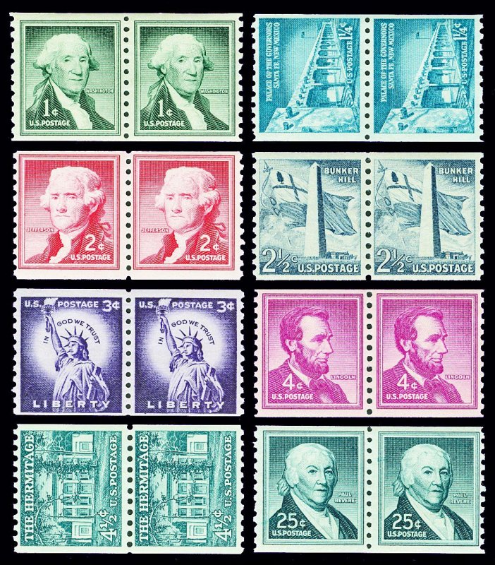 Scott 1054-1059A 1c-25c Liberty Coil Pairs All Mint F-VF NH Cat $10.15
