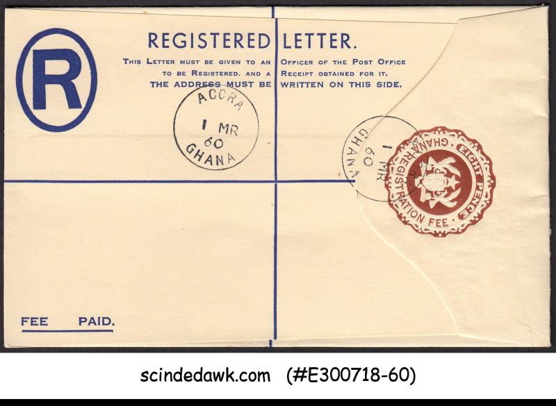 GHANA - 1960 8d REGISTERED ENVELOPE - WITH FDI