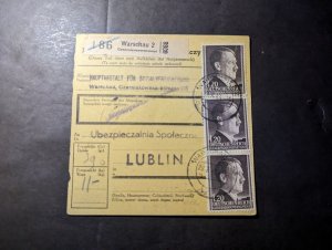 1943 Germany General Government Poland Parcel Receipt Cover Warsaw to Lublin