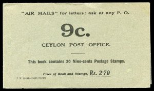 Ceylon 1936 KGV 2r.70 black on green complete exploded STAMP BOOKLET. SG SB14a.