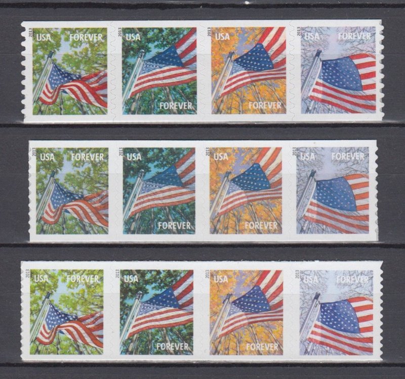 (G) USA #4766-4777 A Flag For All Seasons (3 Coils Different Perfs) MNH