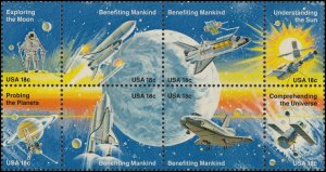 US 1912-1919 1919a Space Achievement 18c block (8 stamps) MNH 1981