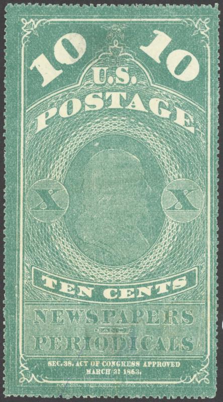 USA Sc# PR6 MH 1875 10¢ dark bluish green Franklin (thins)