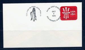 US COVER #U581 15c Uncle Sam Hat Envelope POPE JOHN PAUL II PAPAL VISIT 1970s