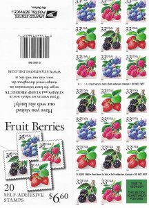 US #3297b $.33 Fruit Berries  pane of 20+label (MNH) CV$17.50