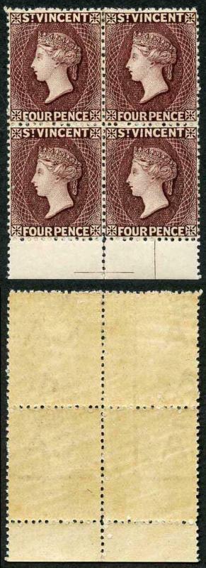 ST VINCENT 1885-93 SG51 4d purple-brown Block of Four Lovely Deep Colour