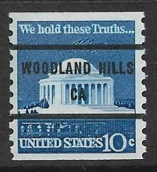 MNH US Bureau Precancels: CA; Woodland Hills #1520a–81 10¢ Jeff. Memorial Coil