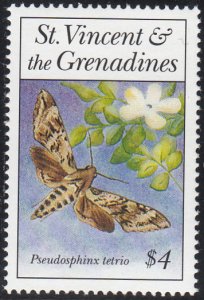 St Vincent & the Grenadines 1993 MNH Sc 1862 $4 Pseudosphinx tetrio Moths