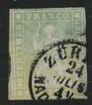 Switzerland Scott 40b Used 1858-62 Strubel seated Helvetia 