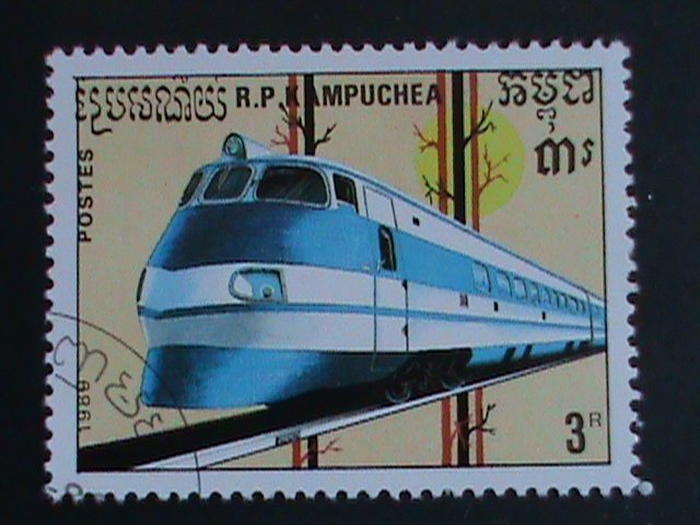 CAMBODIA STAMP 1989 WORLD MODEM TRAINS CTO-MNH SET