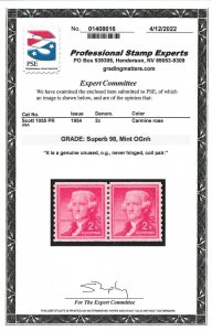 Scott #1055 Pair--Large Hole, Wet Printing--2022 PSE Superb 98 MNH-SMQ $130