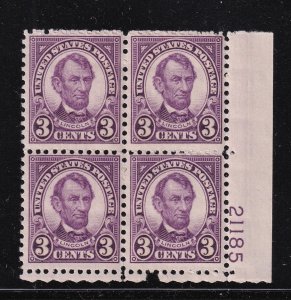 1934 reissue Abraham Lincoln Sc 635a MNH plate block of 4 (1H