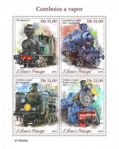 St Thomas - 2019 Steam Trains - 4 Stamp Sheet - ST190205a