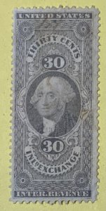 USA 1862-71 FIRST ISSUE REVENUE 30 CENTS INLAND EXCHANGE CUT CANCELLATION.