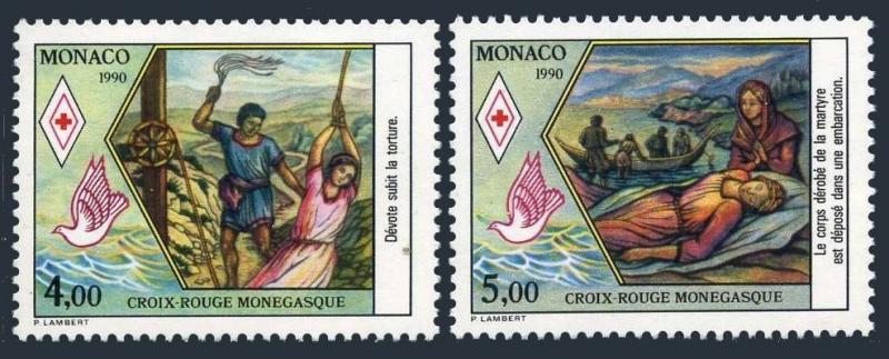 Monaco 1714-1715,MNH.Michel 1957-1958. Monegasque Red Cross 1990.St Devote.Bird.