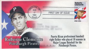 AO-2097-4, 1984, Roberto Clemente, First Day Cover, Add-on Cachet, Clean typed A