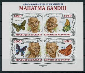 Burundi 2013 MNH Mahatma Gandhi Stamps Butterflies Historical Figures 4v M/S