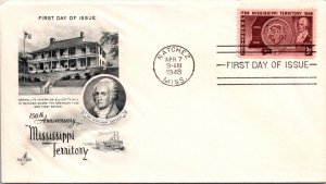 FDC 1948 SC #955 Artcraft Cachet - Natchez Miss - Single - J1492