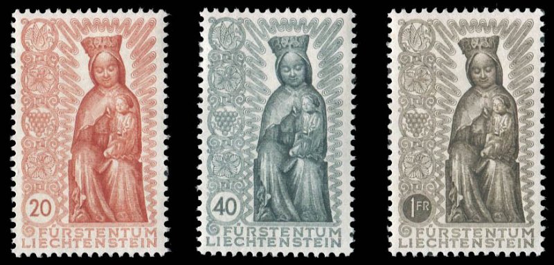 Liechtenstein #284-286 Cat$37.50, 1954 Madonna, set of three, never hinged