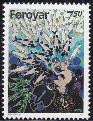 Faroe Islands 1997 MNH Sc #322 7.50k Merman on sea bottom by Wm Heinesen EUROPA