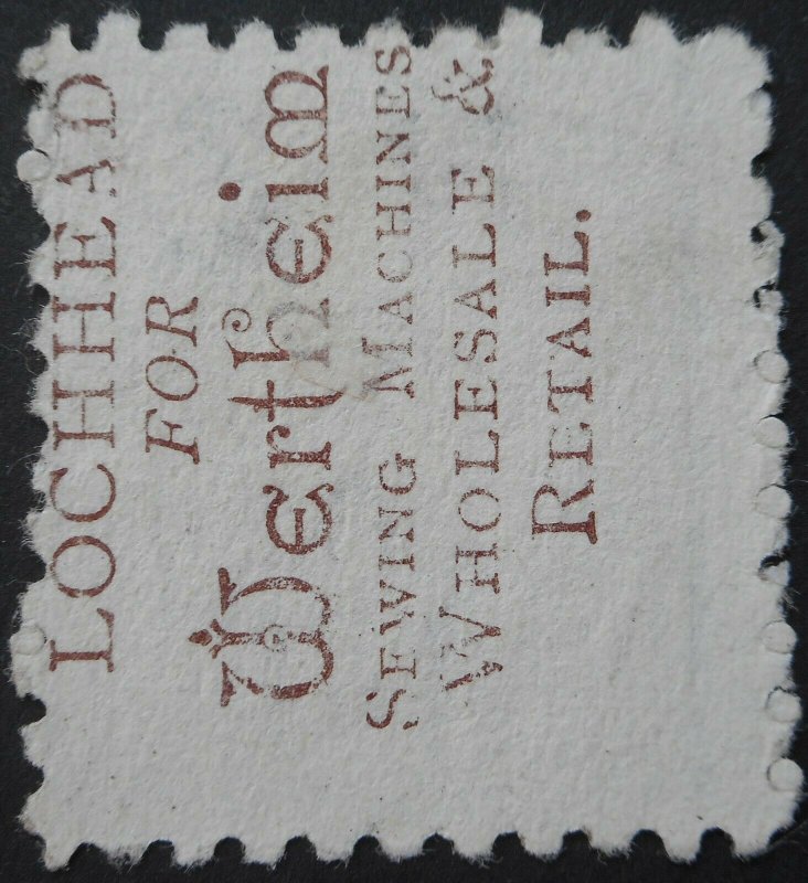 New Zealand 1893 Two Pence with Lochhead Wertheim advert in brown red used
