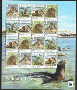 FALKLAND ISLANDS SG1194/7 2011 SOUTHERN SEA LION SHEETLET MNH