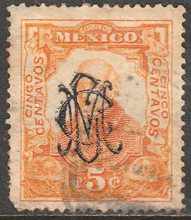 MEXICO 459, 5¢ VILLA MONOGRAM REVOLUT OVPERPRINT USED F-VF. (315)