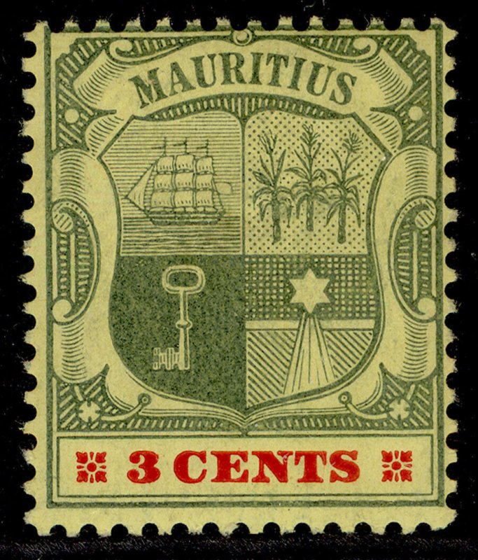 MAURITIUS EDVII SG166, 3c green & carmine/yellow, M MINT. Cat £21.