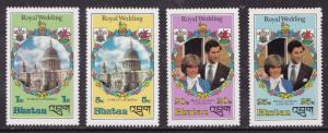 Bhutan 1981 Princess Diana Royal Wedding Complete (4) VF/NH(**)