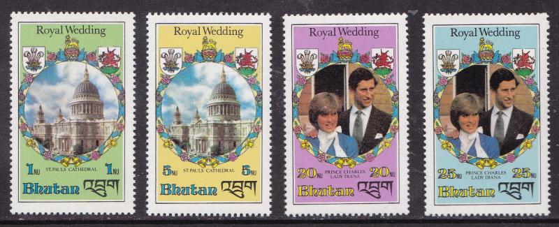 Bhutan 1981 Princess Diana Royal Wedding Complete (4) VF/NH(**)