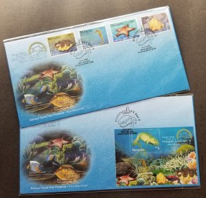 Malaysia Marine Life Series V 2001 Dugong Coral Ocean Seashell Shell Fish (FDC)