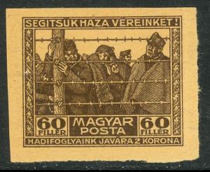 HUNGARY 1920 PRISONER OF WAR Semi Postal IMPERF> TRIAL PRINTING Sc B70var MNGAI